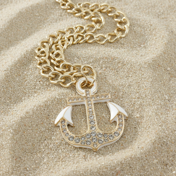 Crystal Anchor Chain Statement Necklace