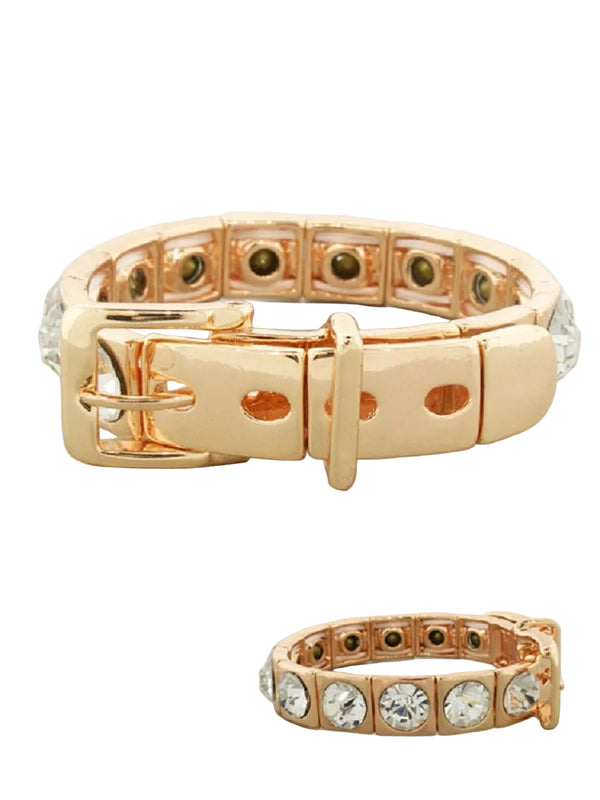 Rose Gold Buckle Stretch Bracelet with Crystals – Chic Statement Jewelry for Women