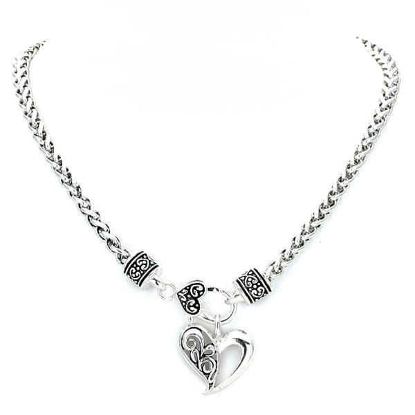 imeless Heart Charm Wheat Chain Necklace earrings set