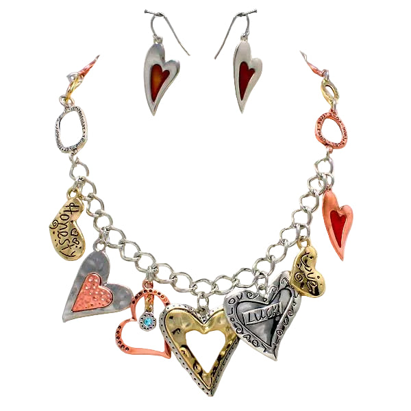 Love is in the air Hearts charm Necklace Earrings Set