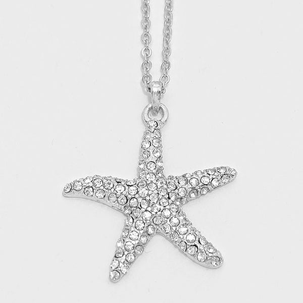 Silver Crystal Starfish Pendant Necklace