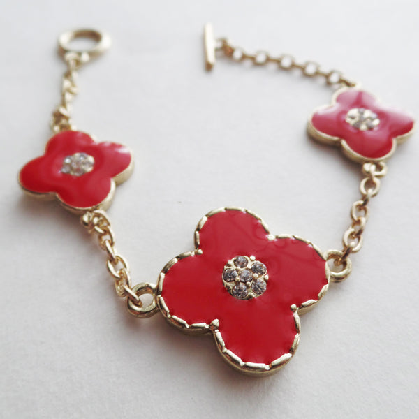 Red Clover Gold Chain Bracelet