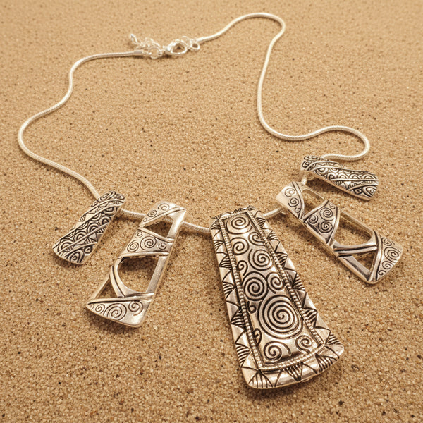 Bohemian Etched Tribal Statement Necklace