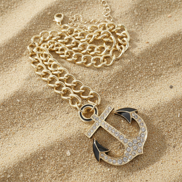 Crystal Anchor Chain Statement Necklace