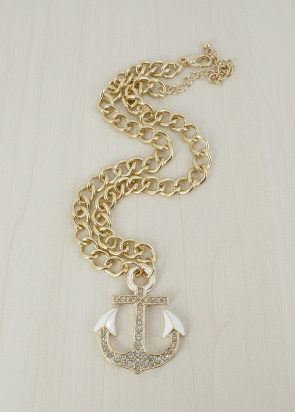 Crystal Anchor Chain Statement Necklace