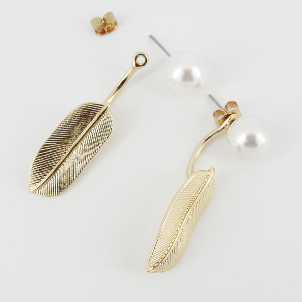 Chunky pearl leaf ear jacket earrings