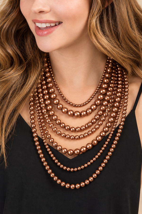 Antiqued Copper Multi-Strand Bib Statement Necklace & Earrings Set
