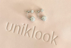 CLEAR AND WHITE SMALLE DROP EAR JACKET EARRINGS