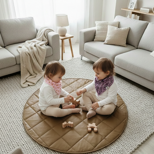 QUILTED FLOOR MAT | 35" | TAN + GRAY
