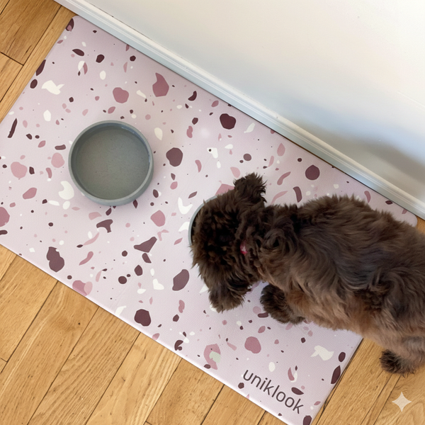 Vegan Leather Pet Food Mat — Terrazzo Pink