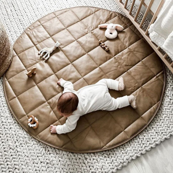 QUILTED FLOOR MAT | 35" | TAN + GRAY
