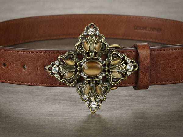 Vintage Smoke Amber Clear Gem Floral Gun Metal Belt Buckle