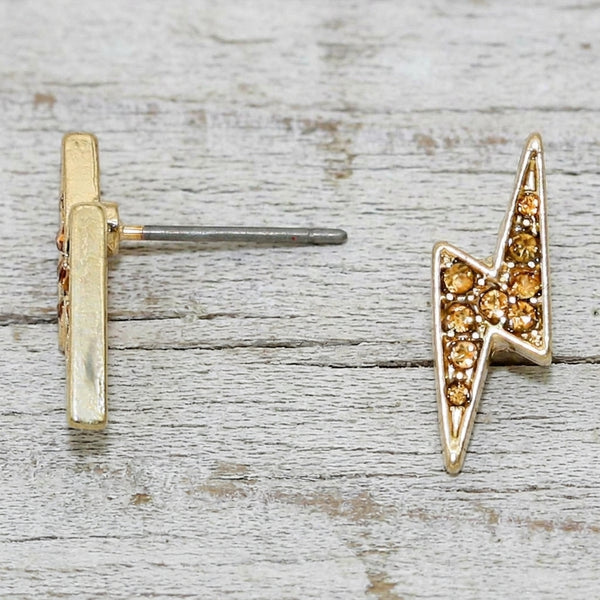 Amber Lightning Bolt Stud Earrings – Sparkling Crystal Statement Earrings