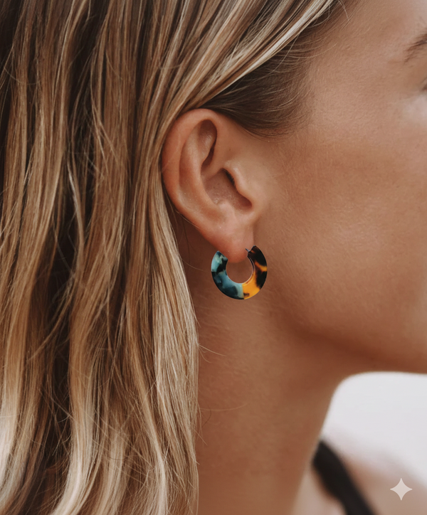 Marble hoops | Blue + Amber | Earrings