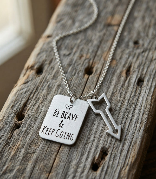 Be Brave & Keep Going Silver motivation Necklace