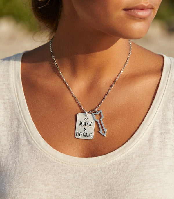 Be Brave & Keep Going Silver motivation Necklace