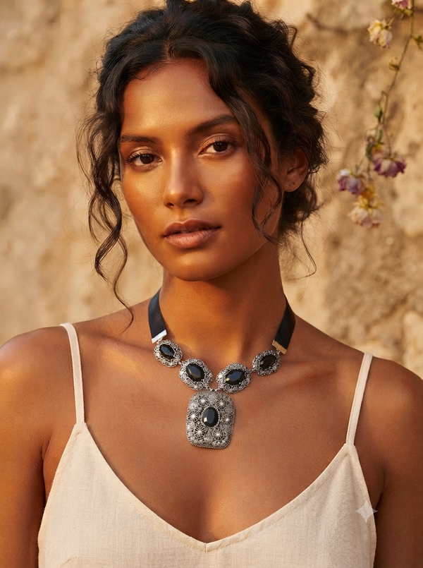 Elegant Vintage Black Gem Necklace