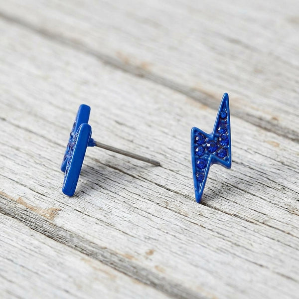 Blue Lightning Bolt Crystal Stud Earrings – 1/2"