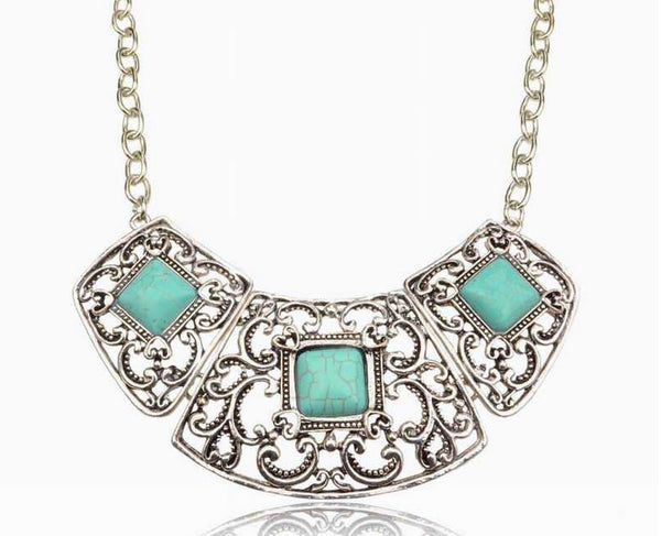Antique Silver & Turquoise Filigree Necklace