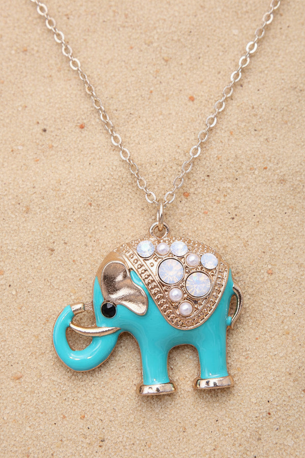 Turquoise Elephant Long Chain necklace