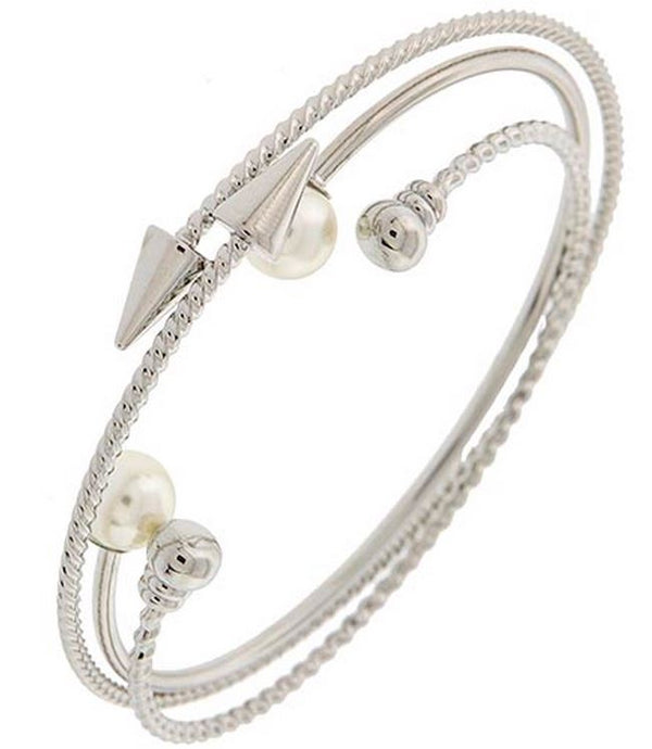 Silver bracelet with pearls on a white background