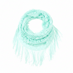 Mint green scarf with fringe on a white background