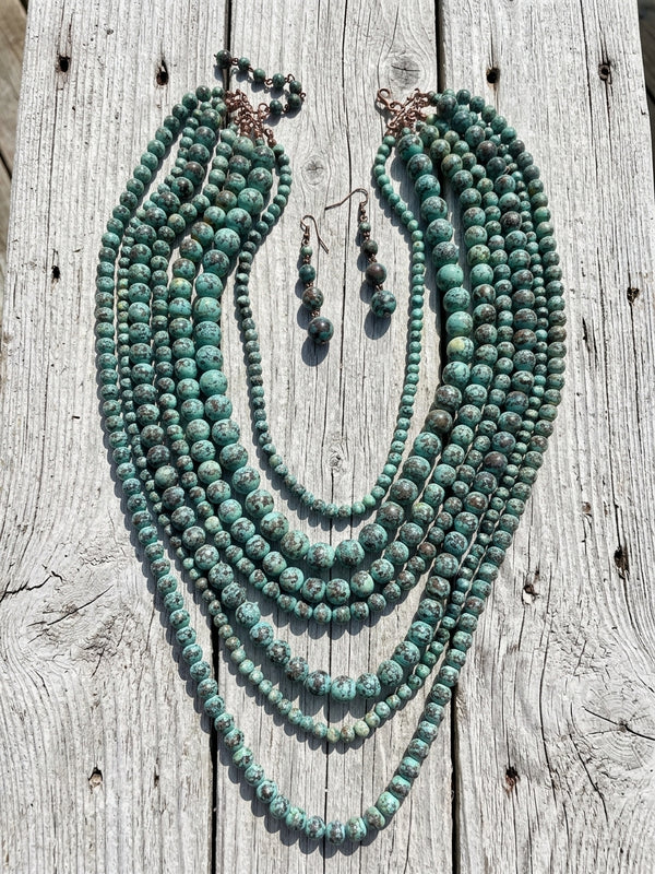 Patina Multi-Strand Bib Statement Necklace & Earrings Set