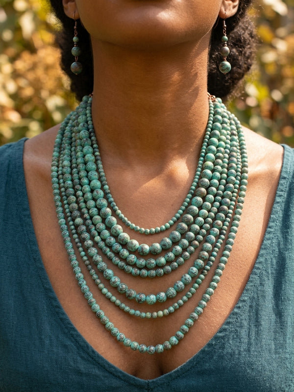 Patina Multi-Strand Bib Statement Necklace & Earrings Set