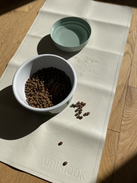 Leather pet food mat | 30"x16" | Ivory, terra