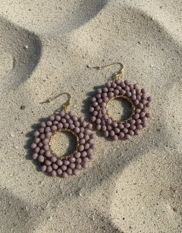 Purple Beaded Dangling Earrings