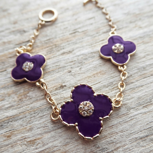 Purple Clover Gold Chain Bracelet