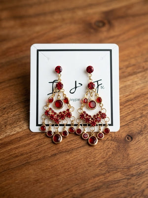 Original ruby red rhinestone gold-tone chandelier earrings