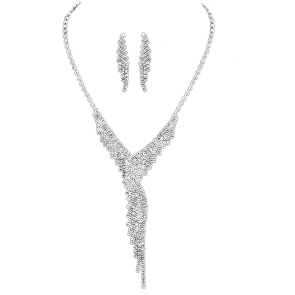 Silver clear crystal cascading necklace and matching earrings original photo