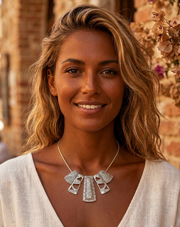 Bohemian Etched Tribal Statement Necklace