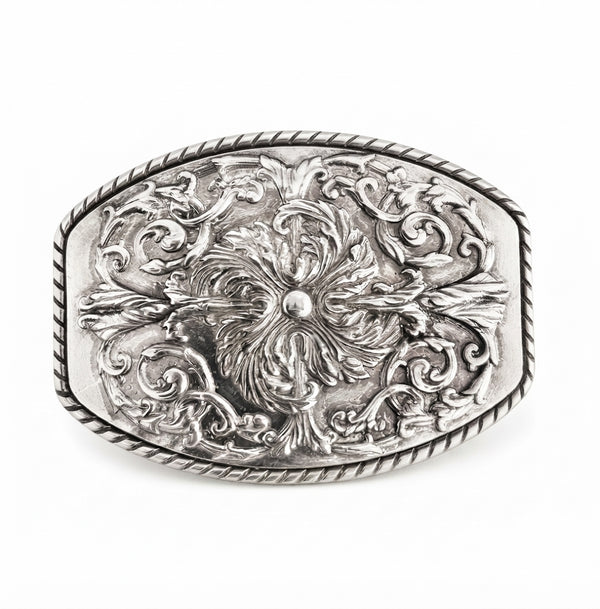 Vintage Floral Scroll Western Belt Buckle for Women – Antiqued Silver Finish