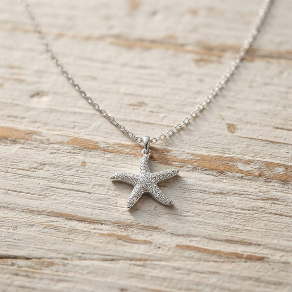 Silver Crystal Starfish Pendant Necklace