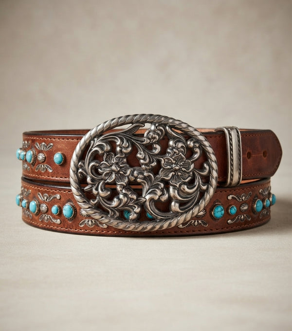 Antiqued Silver Cut-Out Floral Western Belt Buckle for Women