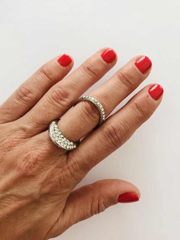 Silver + Rhinestones Statement Ring