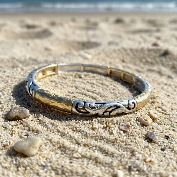 Two-Tone Artisan Bangle – Mixed Metal Boho Chic Bracelet