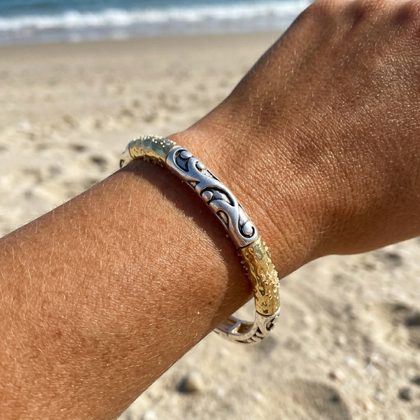 Two-Tone Artisan Bangle – Mixed Metal Boho Chic Bracelet