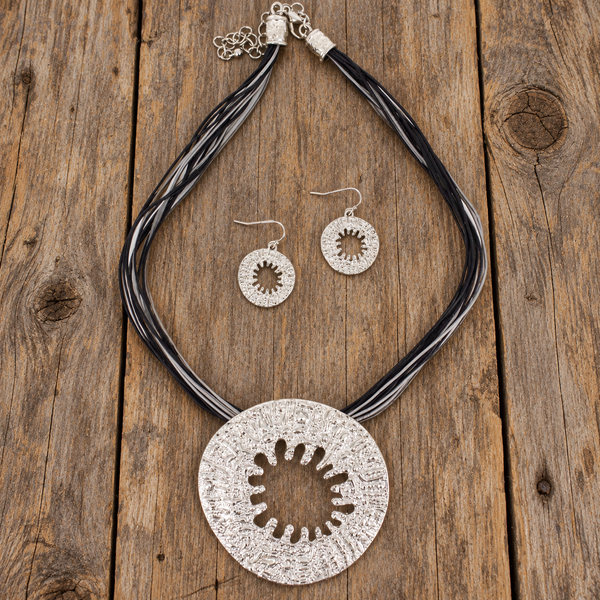 Silver Sunburst Necklace & Earrings Set