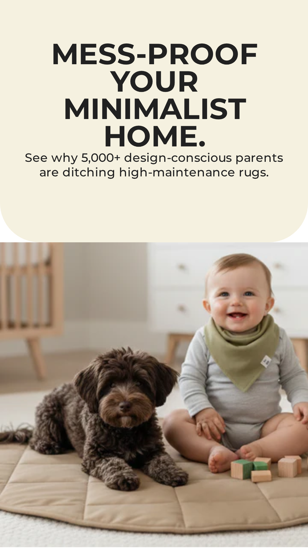 Quilted Vegan Leather Round Floor Mat — Tan & Gray | 35"