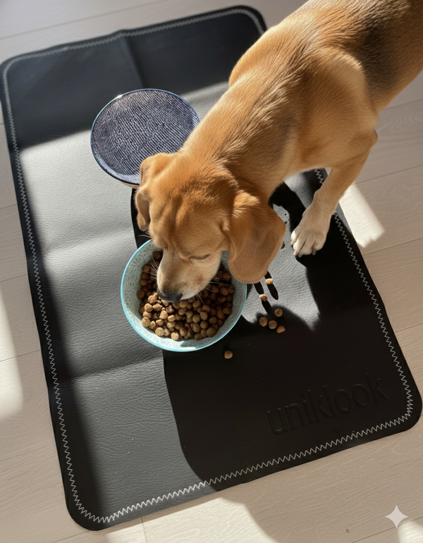 Leather pet food mat | 30"x16" | Black, Cream