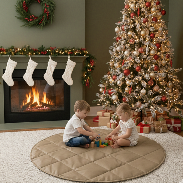 QUILTED FLOOR MAT | 47" | TAN + GRAY