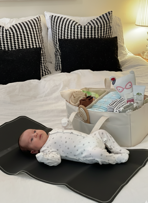 Vegan Leather mat + Caddy Diaper Bag | Tan