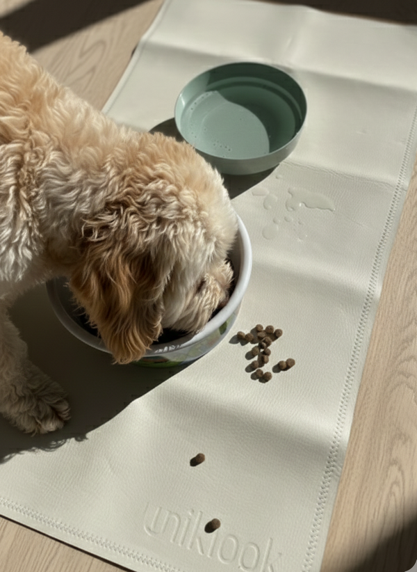 Tapis pour gamelles d'animaux | 22"x14" | cuir vegan | Crème + Terra 