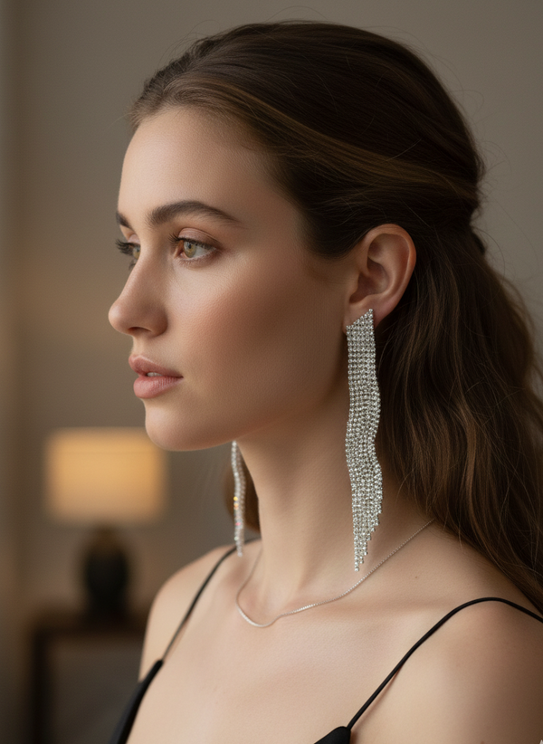 Sparkling Fringe Silver Earrings