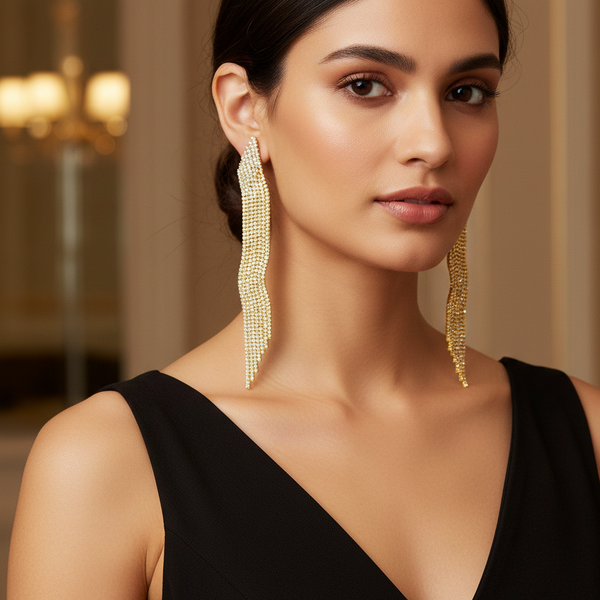 Sparkling Fringe Gold + Clear Earrings