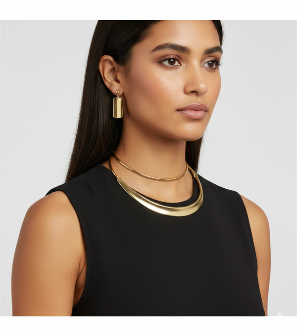 Gold Chunky choker Necklace & earrings