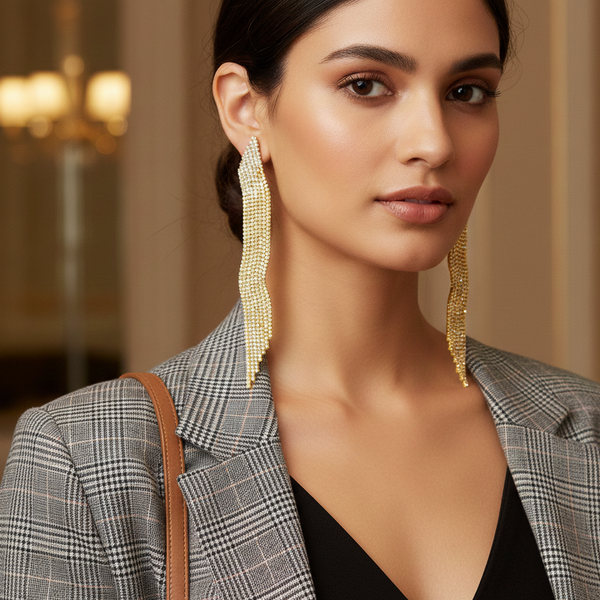 Sparkling Fringe Gold + Clear Earrings